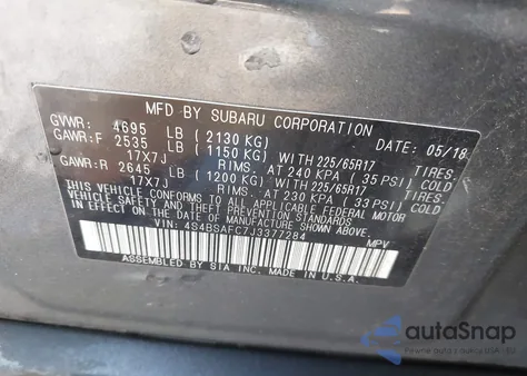 2018 Subaru Outback 2.5I Premium from USA, damaged, VIN 4S4BSAFC7J3377284